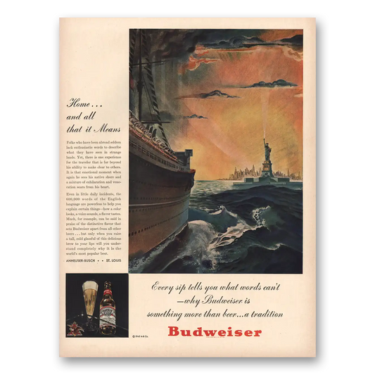 1945 Budweiser Beer Statue of Liberty Vintage Magazine Print Ad