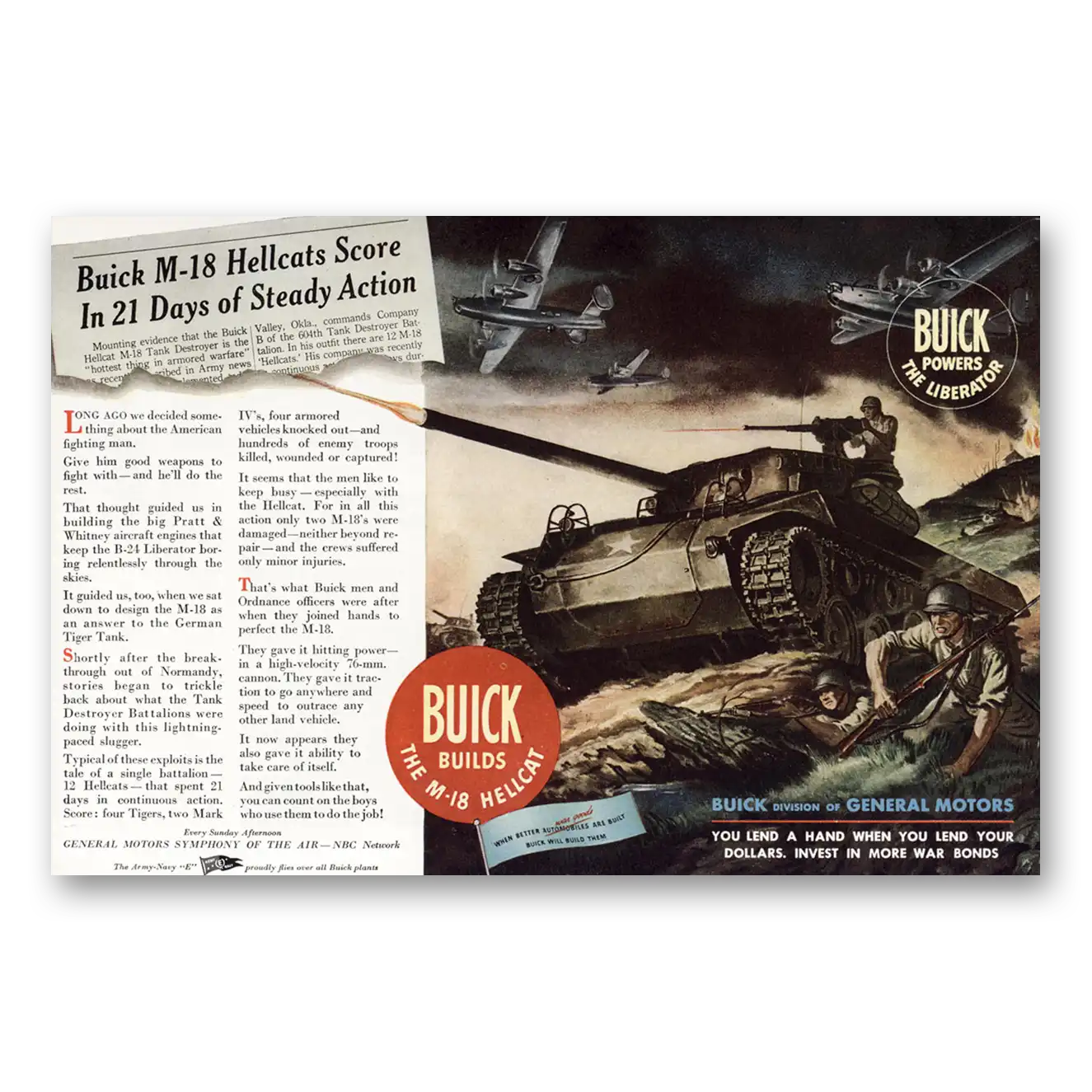 1945 Buick Aviation Hellcats Score Vintage Magazine Print Ad