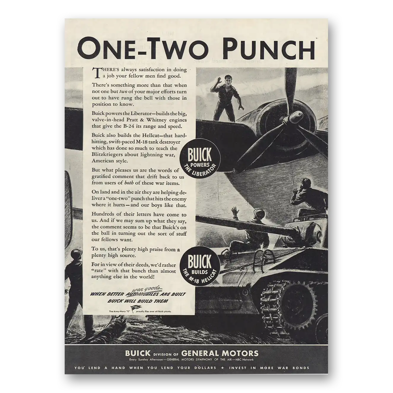 1945 Buick Aviation One Two Punch Vintage Magazine Print Ad