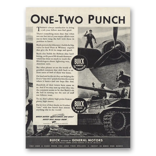 1945 Buick Aviation One Two Punch Vintage Magazine Print Ad