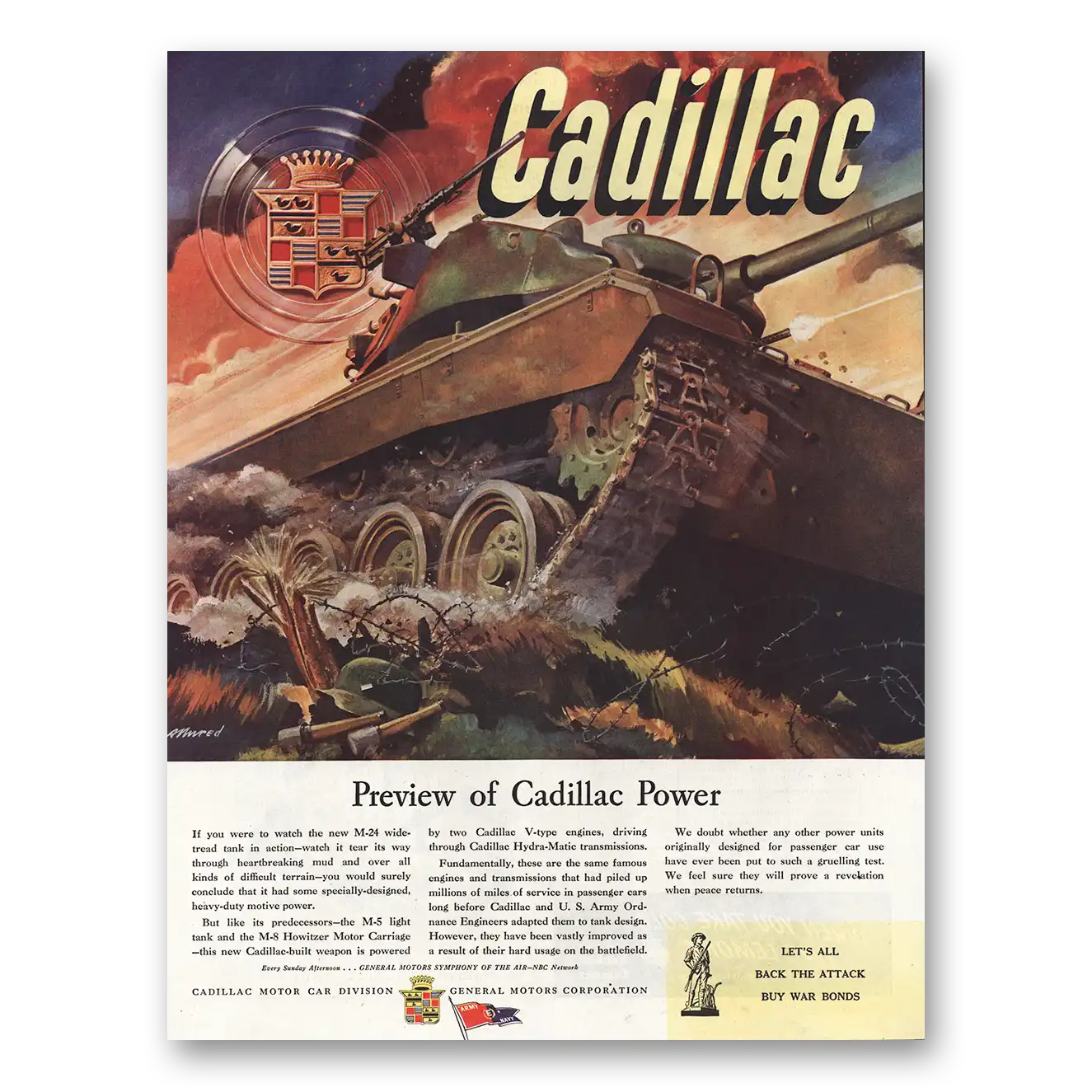 1945 Cadillac Preview of Cadillac Power Vintage Magazine Print Ad