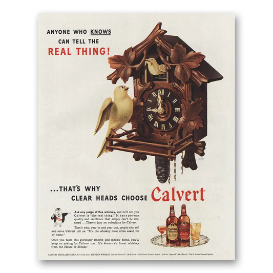 1945 Calvert Whiskey Cuckoo Clock Vintage Magazine Print Ad