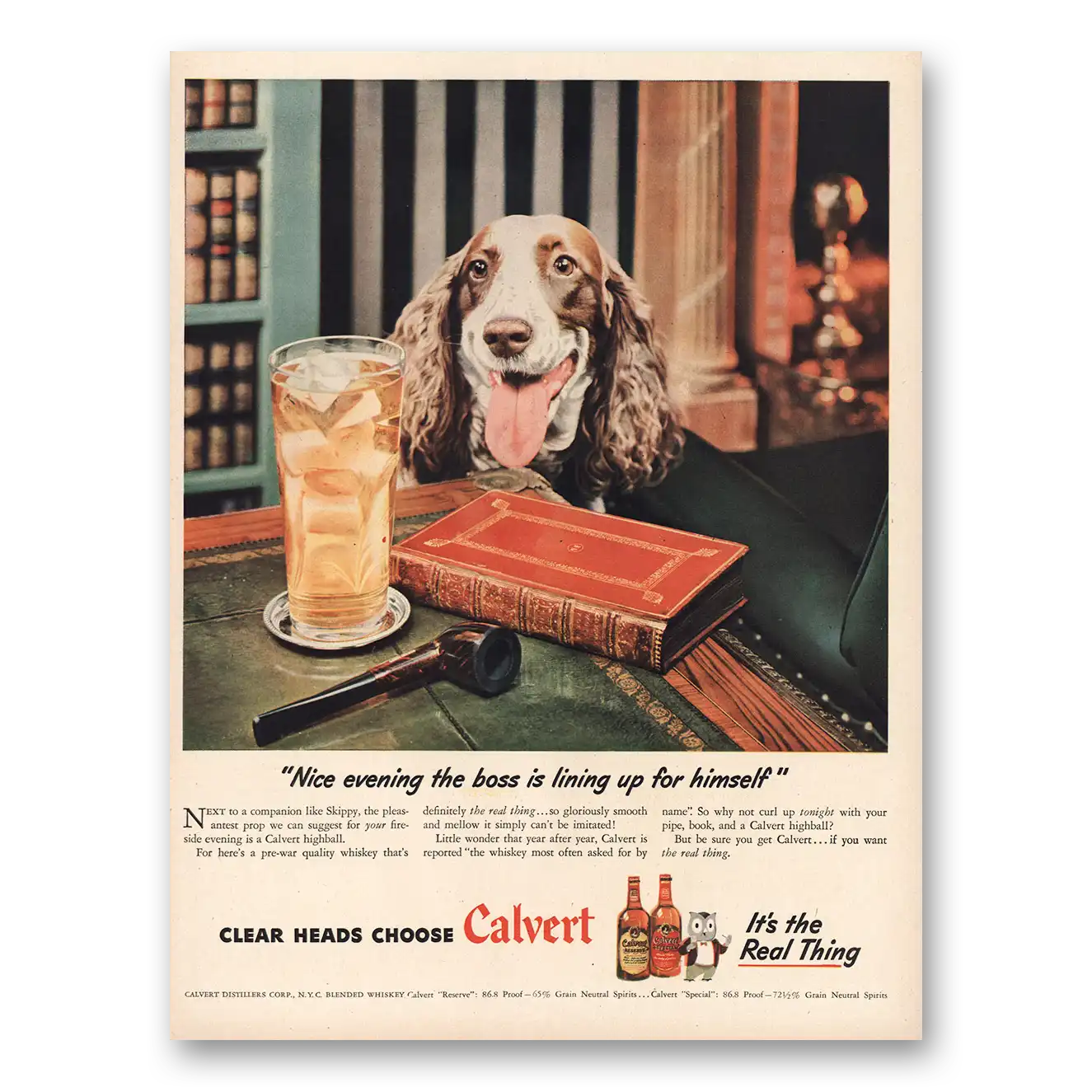 1945 Calvert Whiskey Nice Evening Boss Is Lining Up Vintage Magazine Print Ad