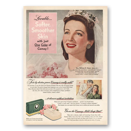 1945 Camay Soap Mrs William H Geyer Vintage Magazine Print Ad