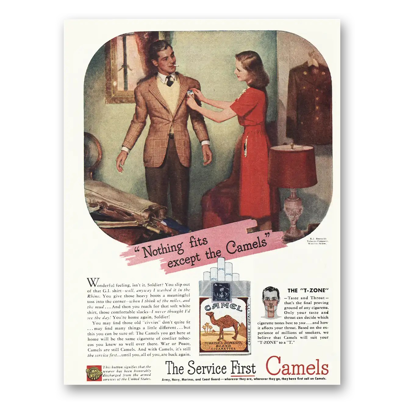 1945 Camel Cigarettes Nothing Fits Vintage Magazine Print Ad