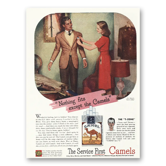 1945 Camel Cigarettes Nothing Fits Vintage Magazine Print Ad