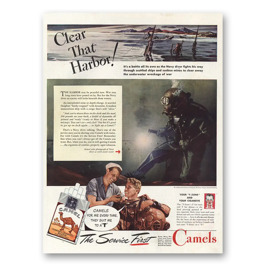 1945 Camel Cigarettes Clear That Harbor Vintage Magazine Print Ad