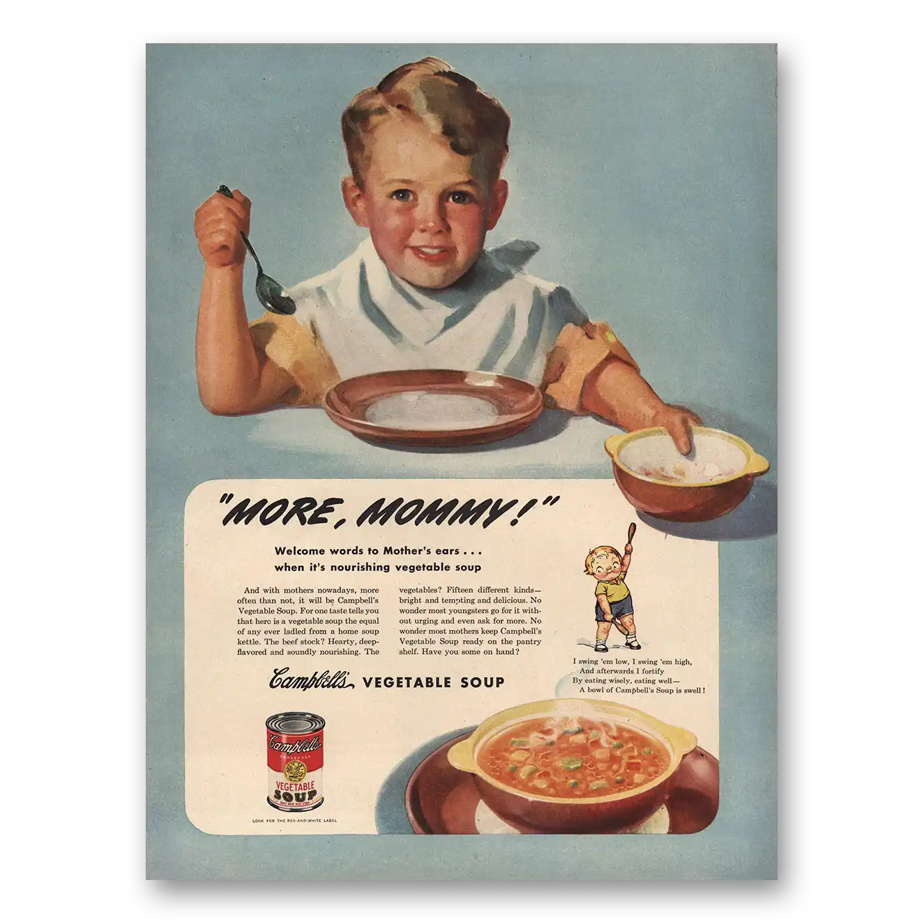 1945 Campbells Soup More Mommy Vintage Magazine Print Ad