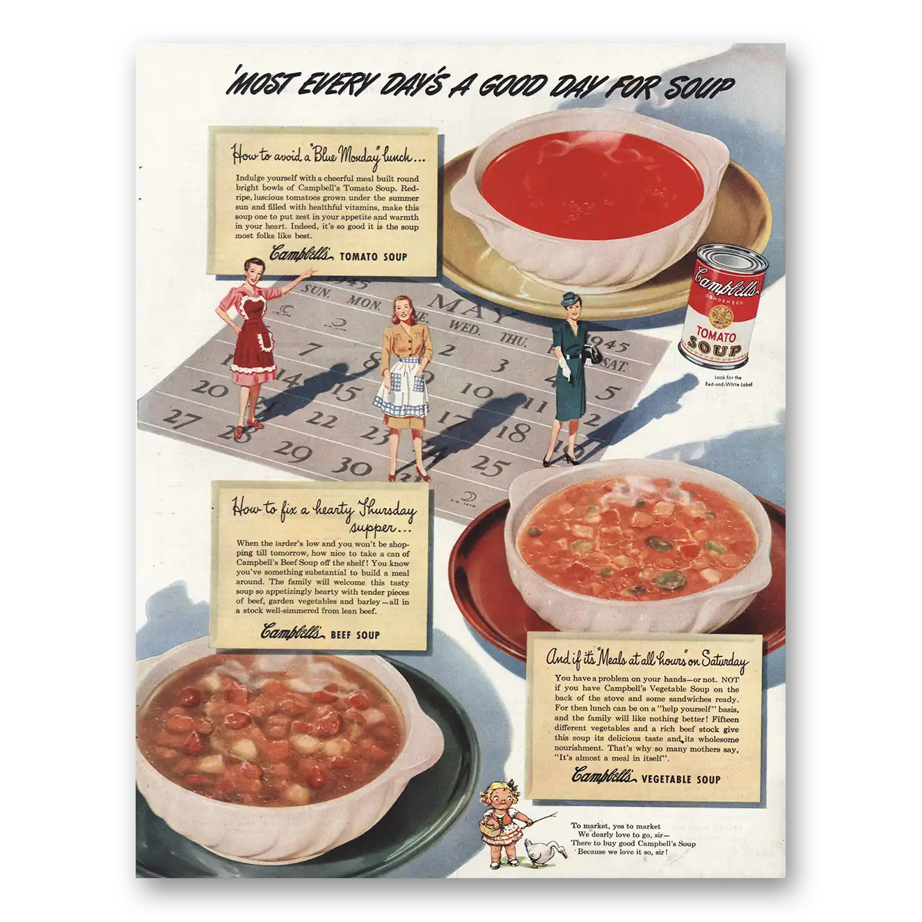 1945 Campbells Soup Good Day for Soup Vintage Magazine Print Ad