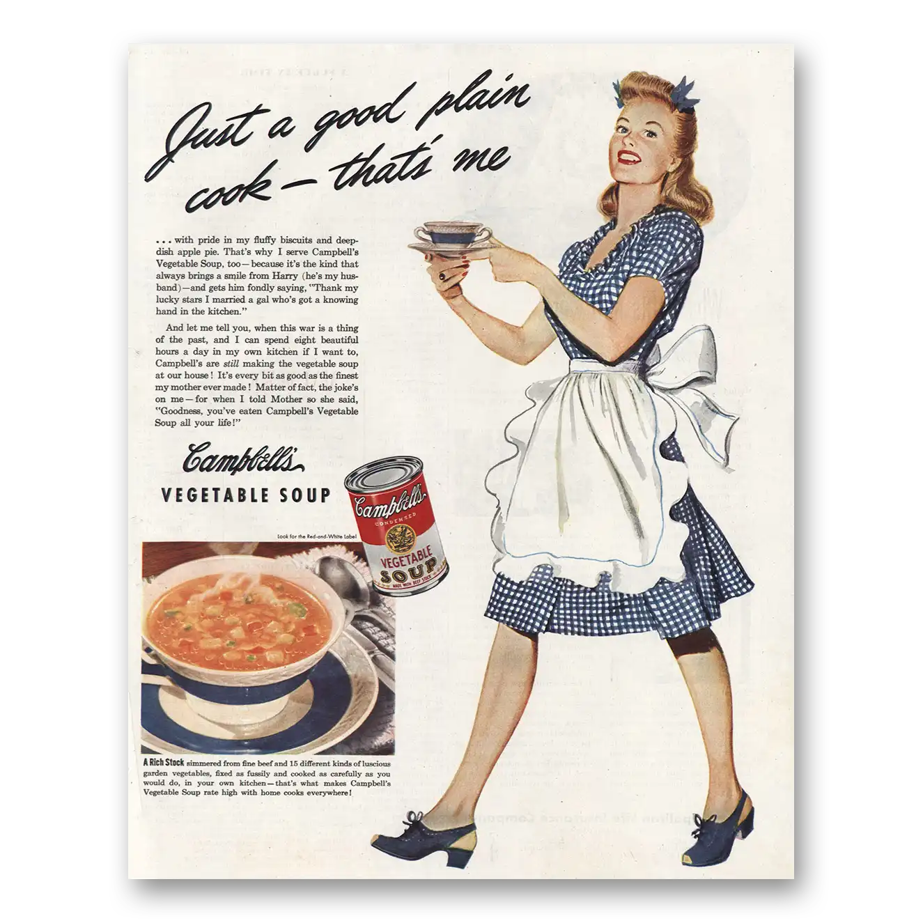 1945 Campbells Soup Good Plain Cook Vintage Magazine Print Ad