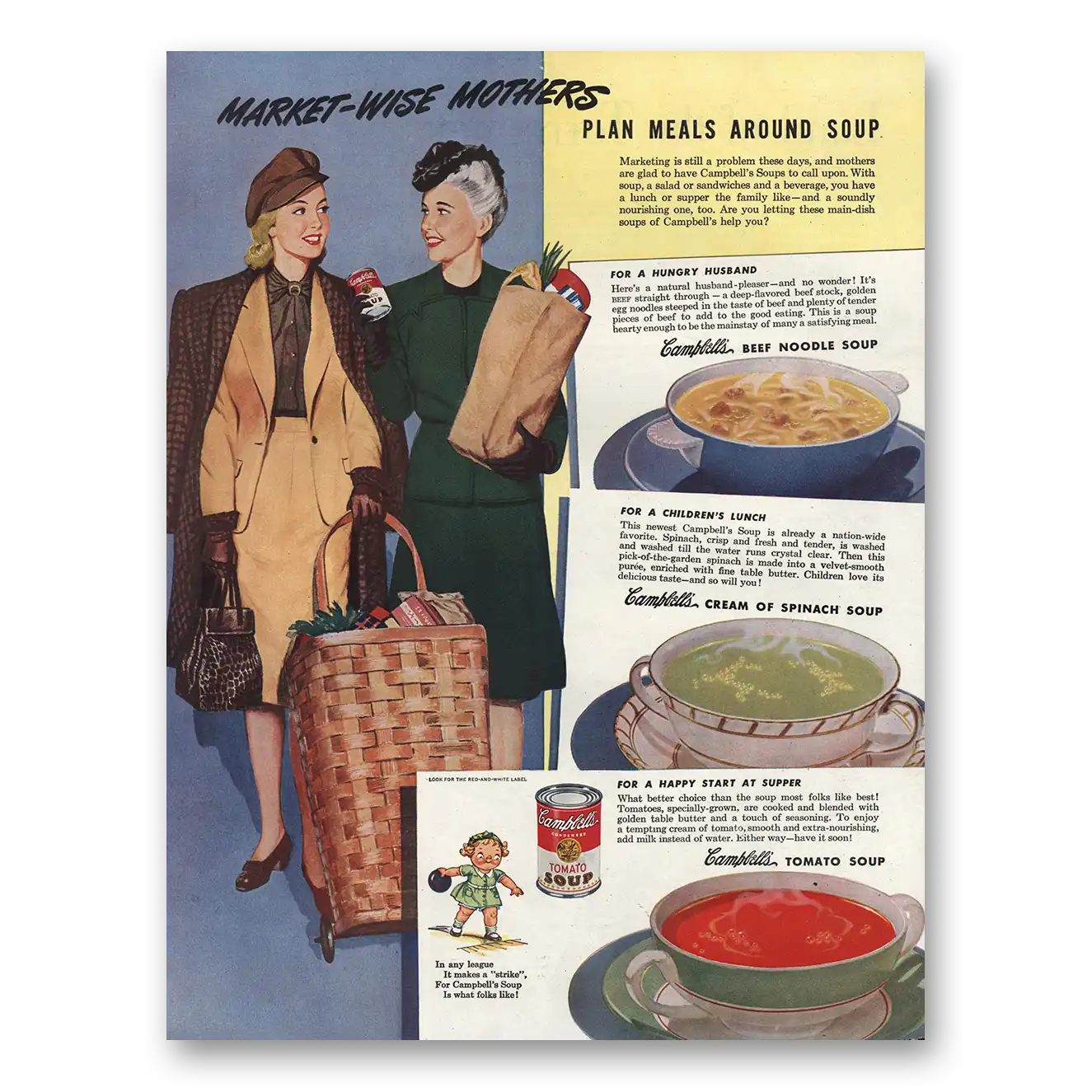 1945 Campbells Soup Market Wise Mothers Vintage Magazine Print Ad