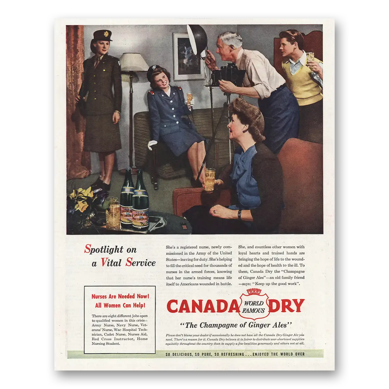 1945 Canada Dry Spotlight Vital Service Vintage Magazine Print Ad