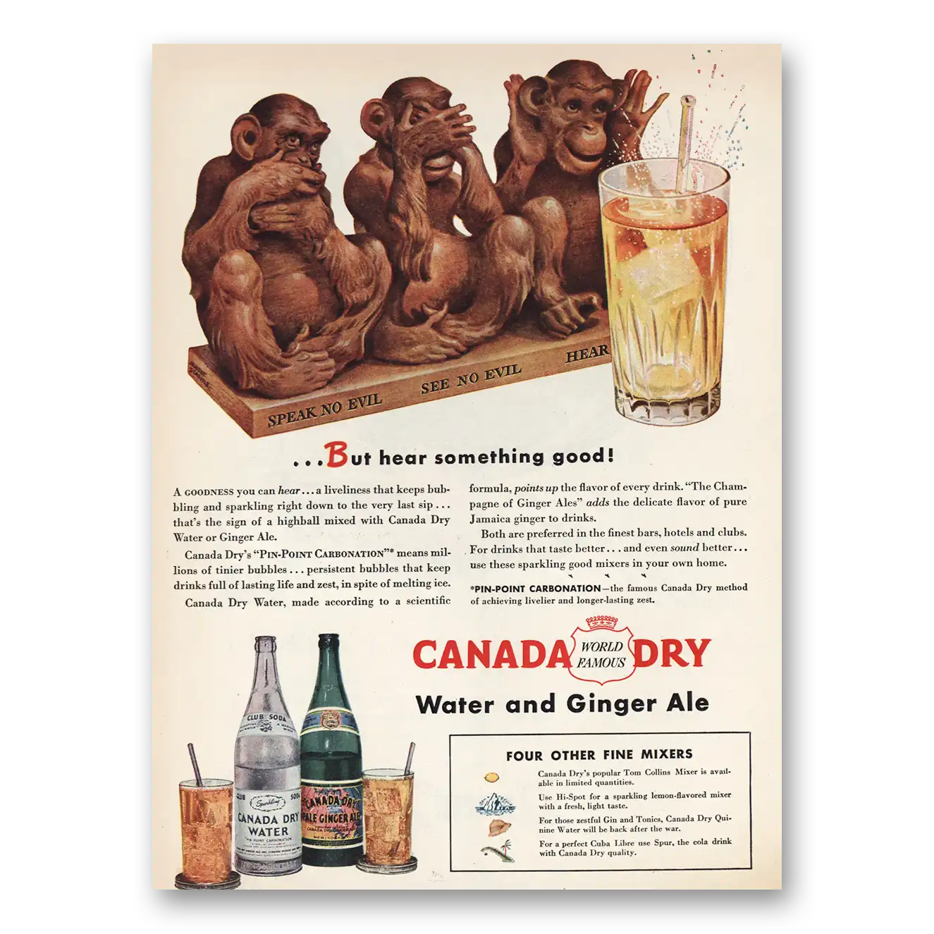 1945 Canada Dry Speak No Evil See No Evil Vintage Magazine Print Ad