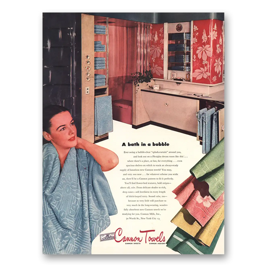 1945 Cannon Towels Bath In Bubble Vintage Magazine Print Ad