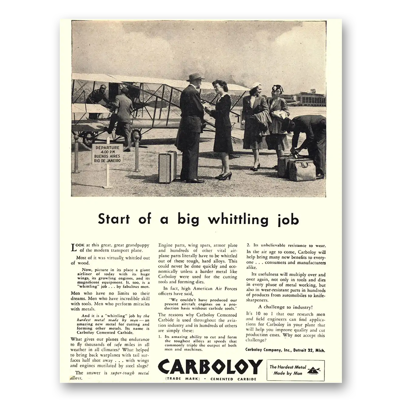 1945 Carboloy Start of Big Whittling Job Vintage Magazine Print Ad