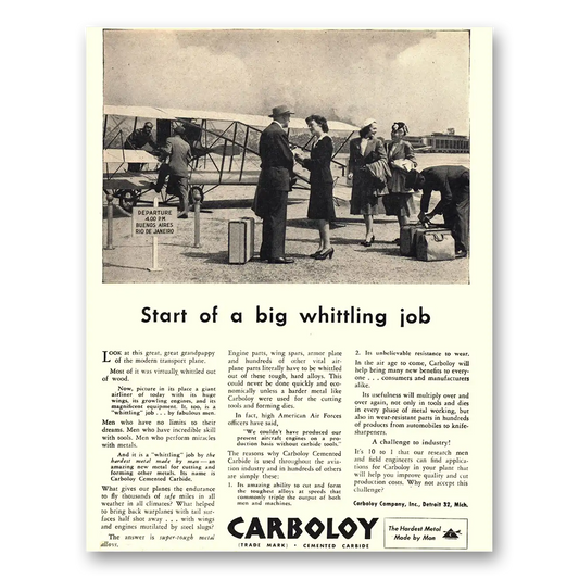 1945 Carboloy Start of Big Whittling Job Vintage Magazine Print Ad