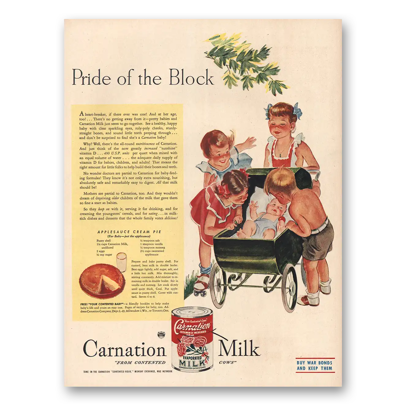 1945 Carnation Milk Pride of the Block Vintage Magazine Print Ad