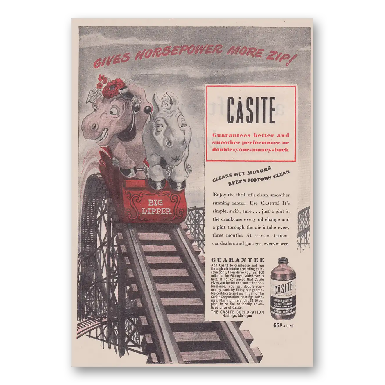 1945 Casite Gives Horsepower More Zip Vintage Magazine Print Ad