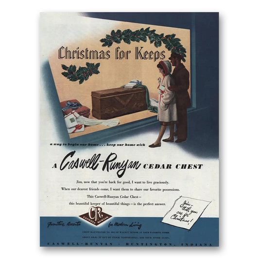 1945 Caswell Runyan Cedar Chest Christmas for Keeps Vintage Magazine Print Ad