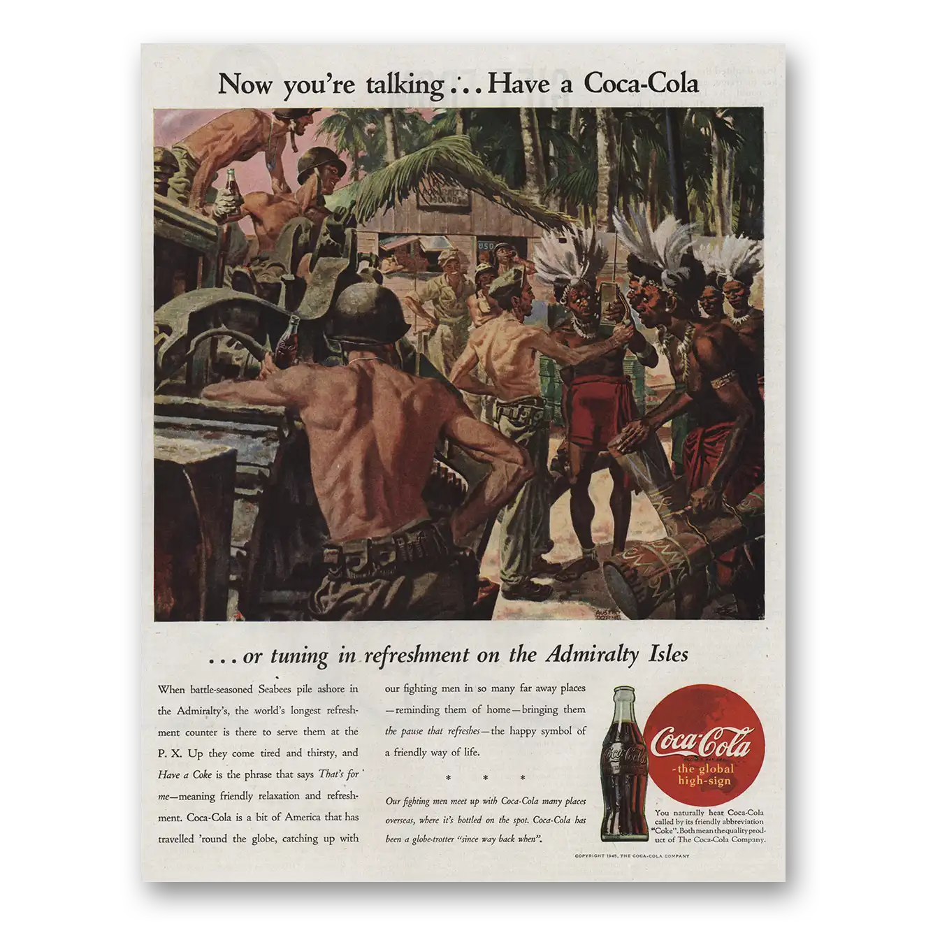 1945 Coca Cola Admiralty Isles Vintage Magazine Print Ad