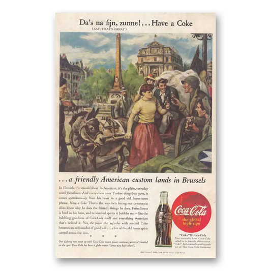 1945 Coca Cola Da's na fijn zunne Brussels Vintage Magazine Print Ad