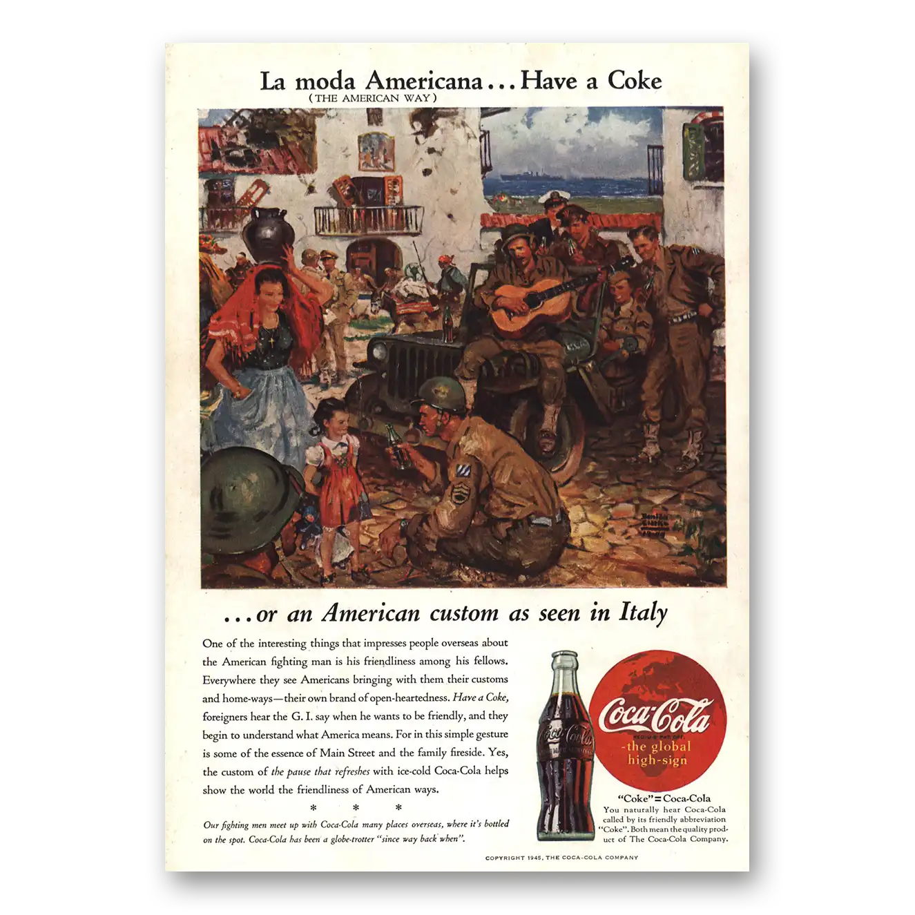 1945 Coca Cola La Moda Americana Italy Vintage Magazine Print Ad