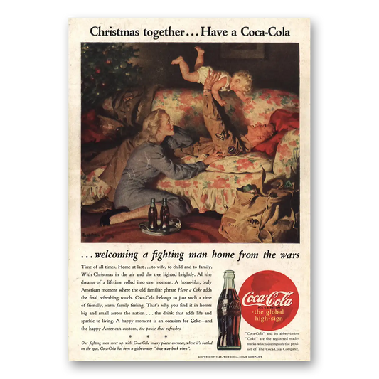 1945 Coca Cola Christmas Welcoming Fighting Man Home Vintage Magazine Print Ad