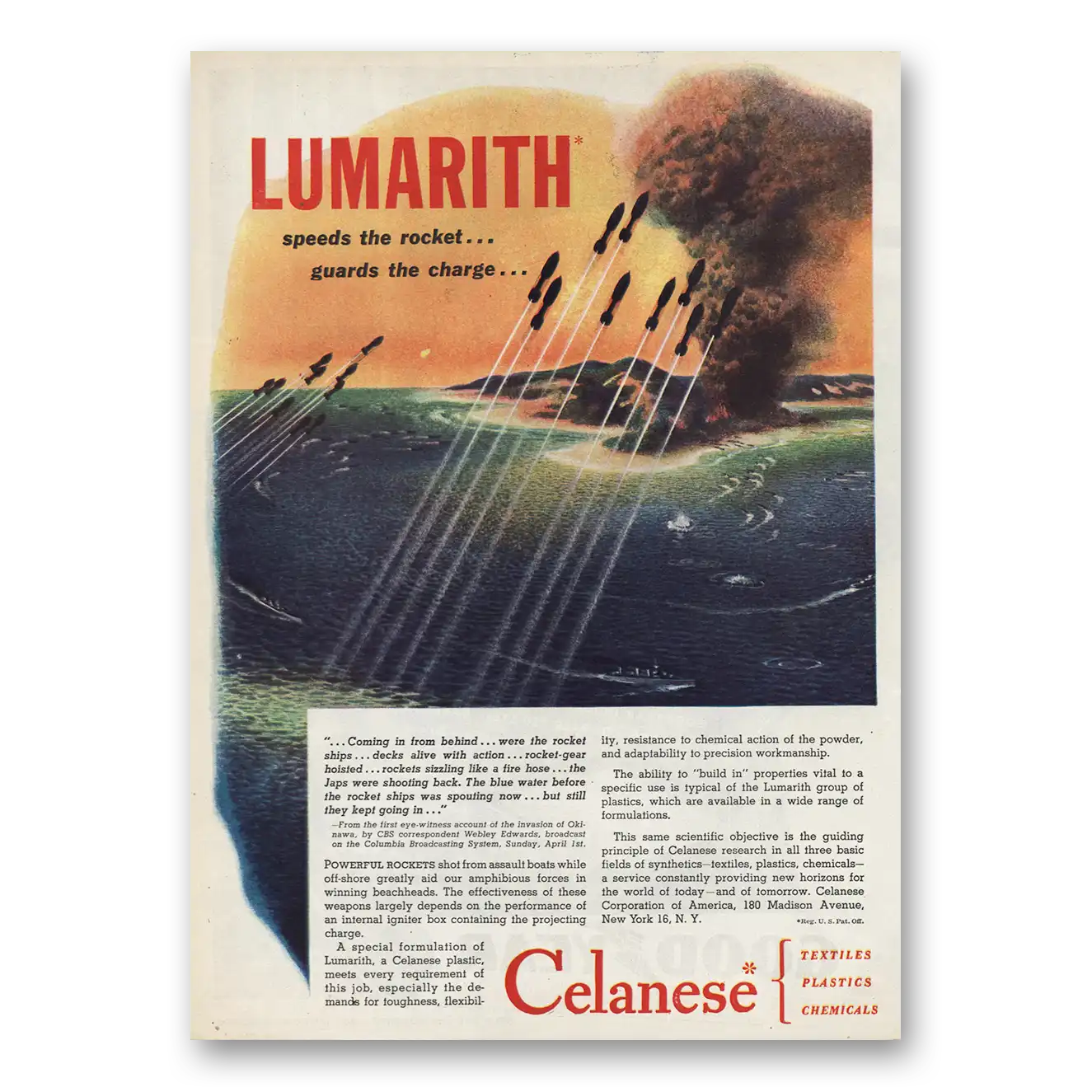 1945 Celanese Lumarith Speeds the Rocket Vintage Magazine Print Ad