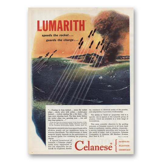 1945 Celanese Lumarith Speeds the Rocket Vintage Magazine Print Ad