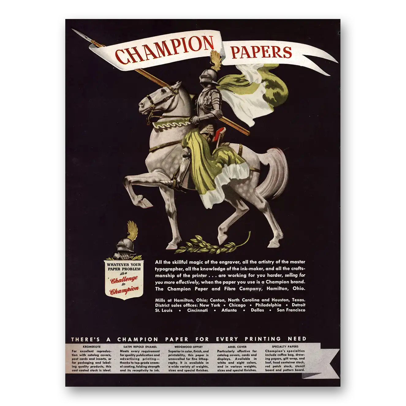 1945 Champion Papers Skillful Magic of the Engraver Vintage Magazine Print Ad