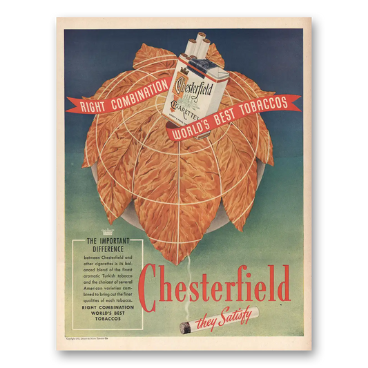 1945 Chesterfield Cigarettes Right Combination Vintage Magazine Print Ad