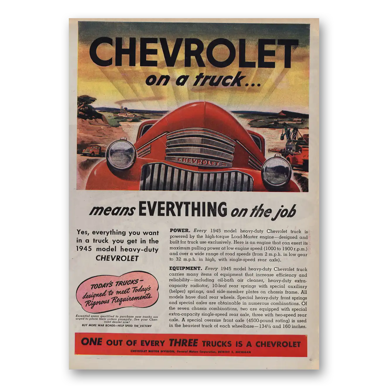 1945 Chevrolet Trucks Means Everything On the Job Vintage Magazine Print Ad