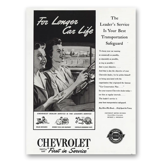 1945 Chevrolet For Longer Car Life Vintage Magazine Print Ad