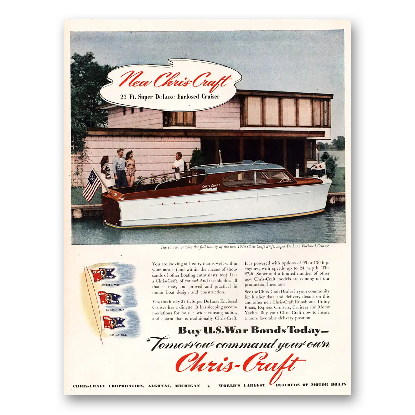 1945 Chris Craft Tomorrow Command Your Own Vintage Magazine Print Ad