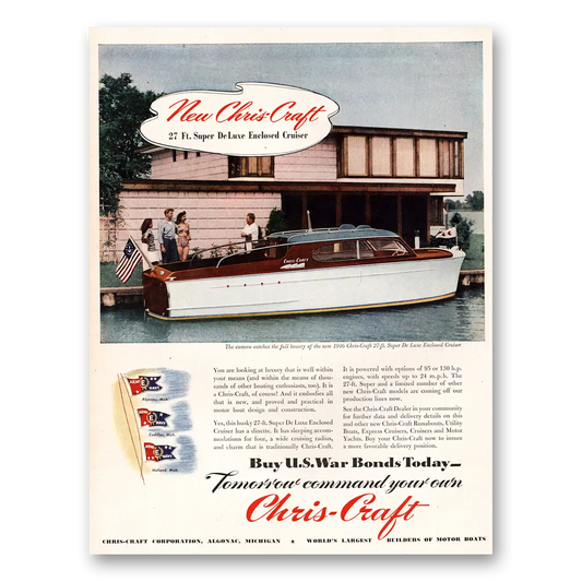 1945 Chris Craft Tomorrow Command Your Own Vintage Magazine Print Ad