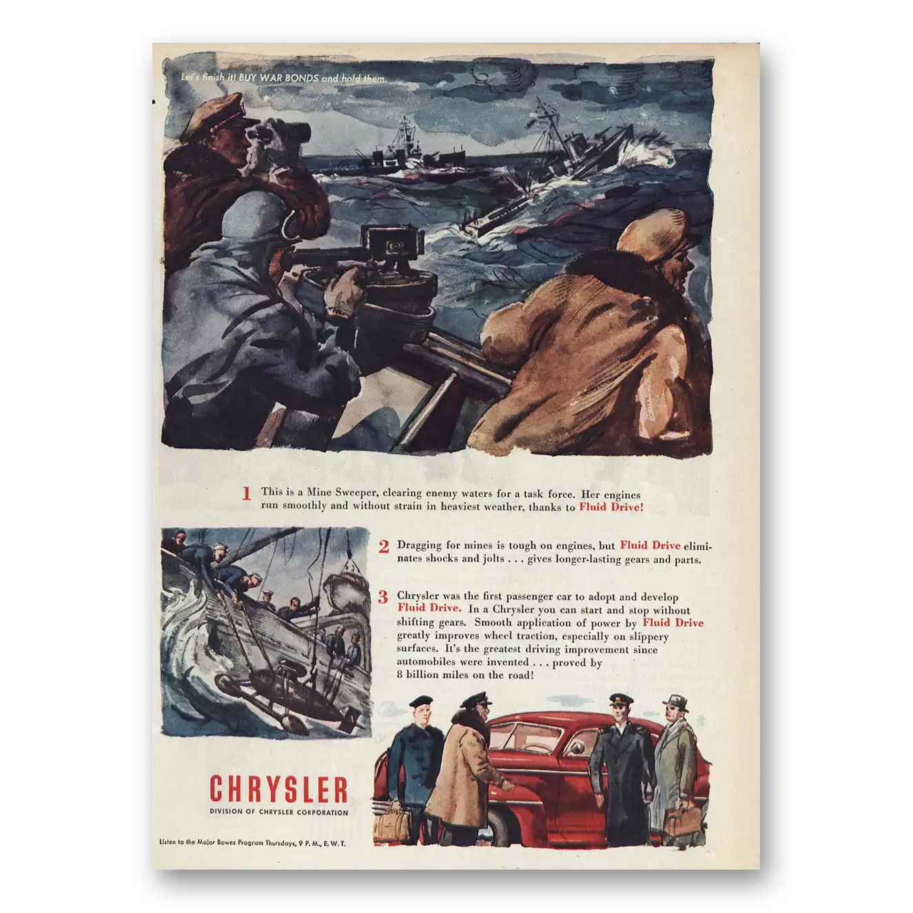 1945 Chrysler War Products Mine Sweeper Vintage Magazine Print Ad