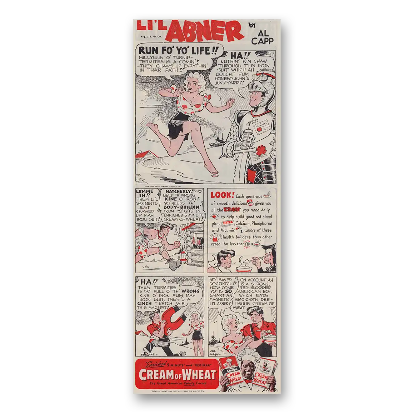 1945 Cream of Wheat Lil Abner Al Capp Run Fo Yo Life Vintage Magazine Print Ad