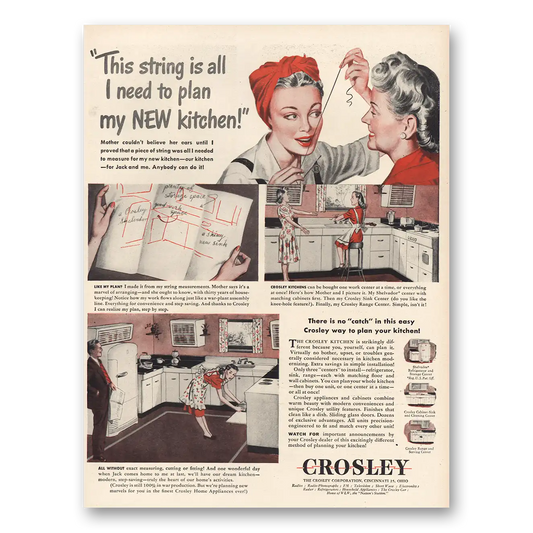 1945 Crosley String Plan New Kitchen Vintage Magazine Print Ad