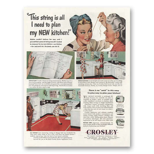 1945 Crosley String Plan New Kitchen Vintage Magazine Print Ad