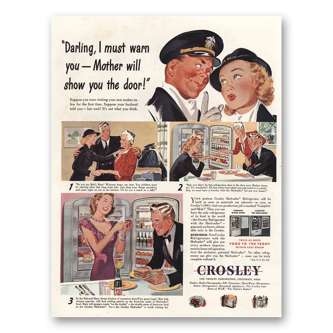 1945 Crosley Refrigerators Darling I Must Warn You Vintage Magazine Print Ad