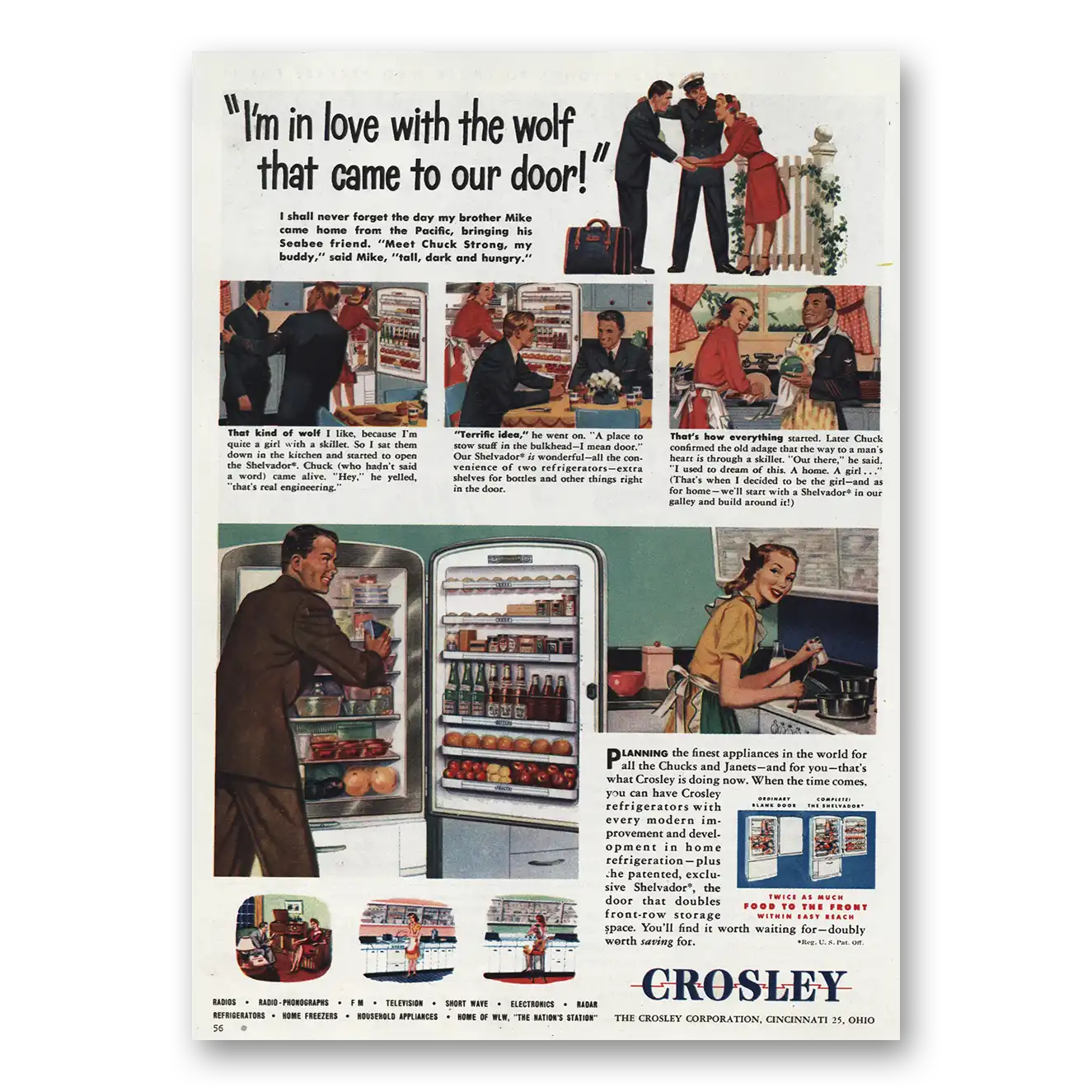 1945 Crosley Refrigerators Im In Love With the Wolf Vintage Magazine Print Ad