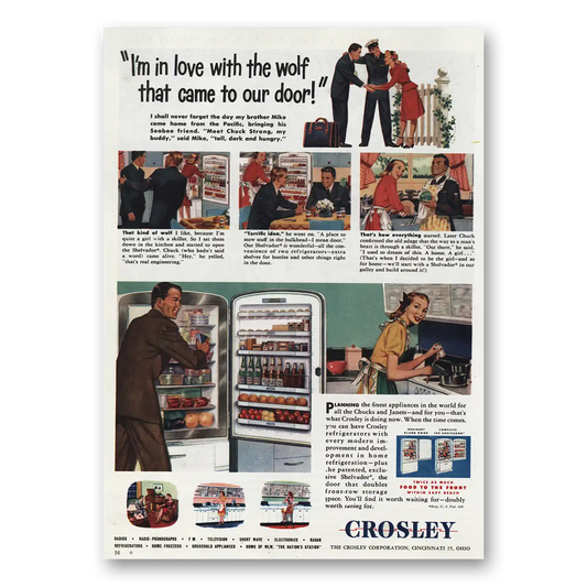 1945 Crosley Refrigerators Im In Love With the Wolf Vintage Magazine Print Ad