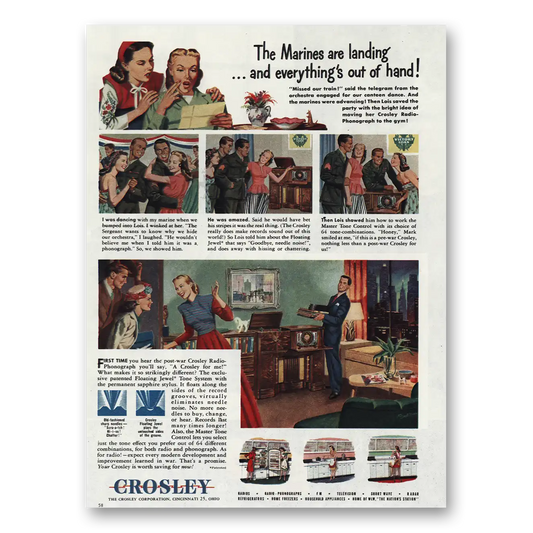 1945 Crosley Radio The Marines Are Landing Vintage Magazine Print Ad