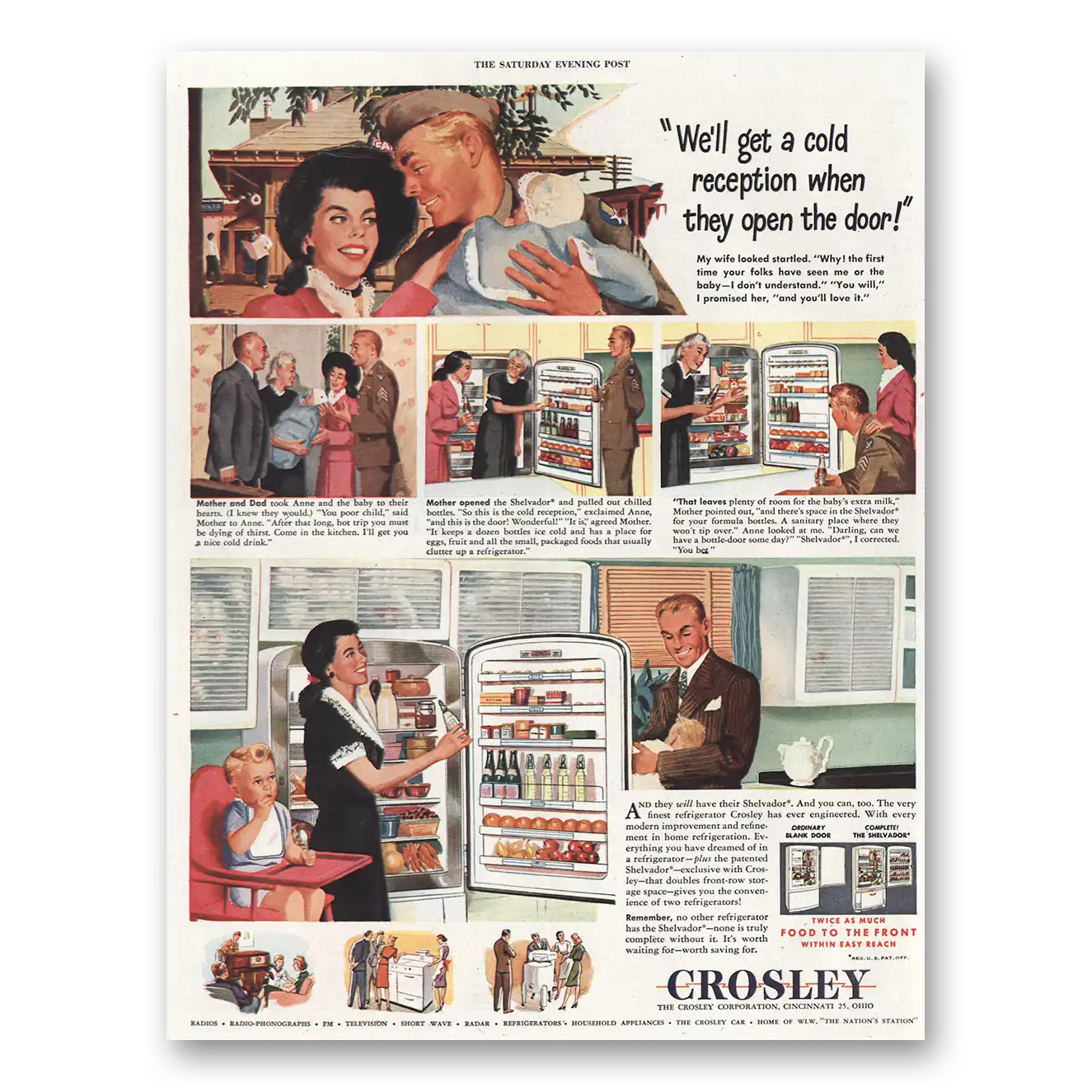 1945 Crosley Refrigerators Cold Reception Vintage Magazine Print Ad