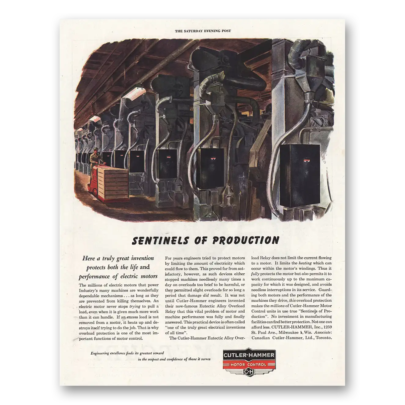 1945 Cutler Hammer Sentinels of Production Vintage Magazine Print Ad