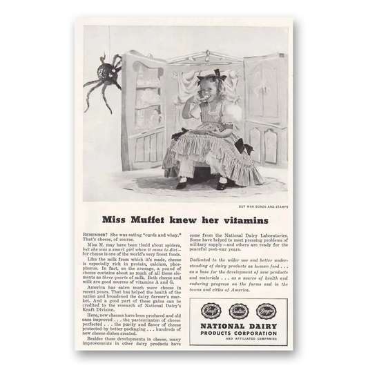 1945 National Dairy Miss Muffet Knew Her Vitamins Vintage Magazine Print Ad