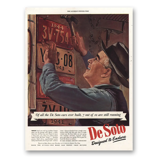 1945 DeSoto License Plates Still Running Vintage Magazine Print Ad