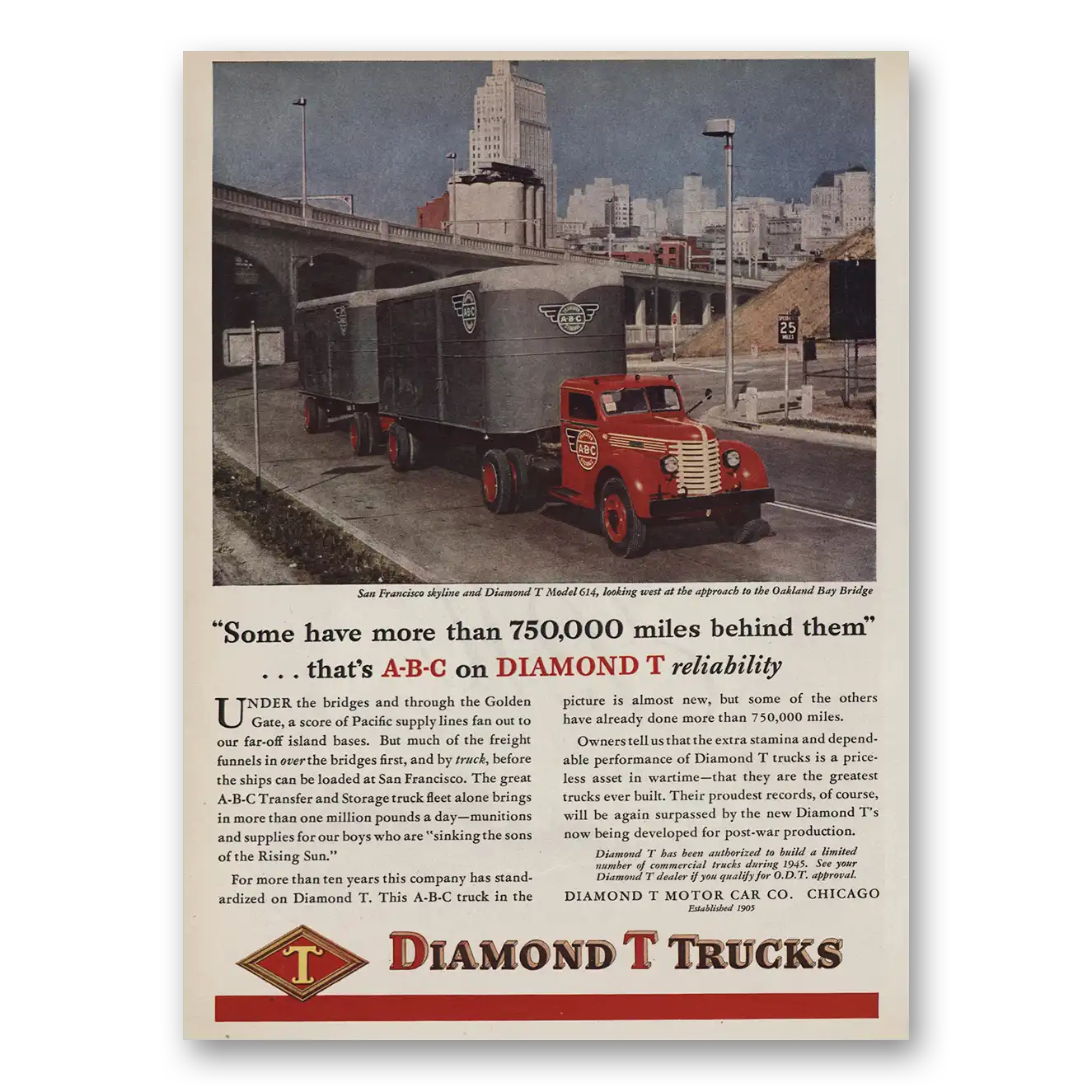 1945 Diamond T Trucks San Francisco Skyline Vintage Magazine Print Ad