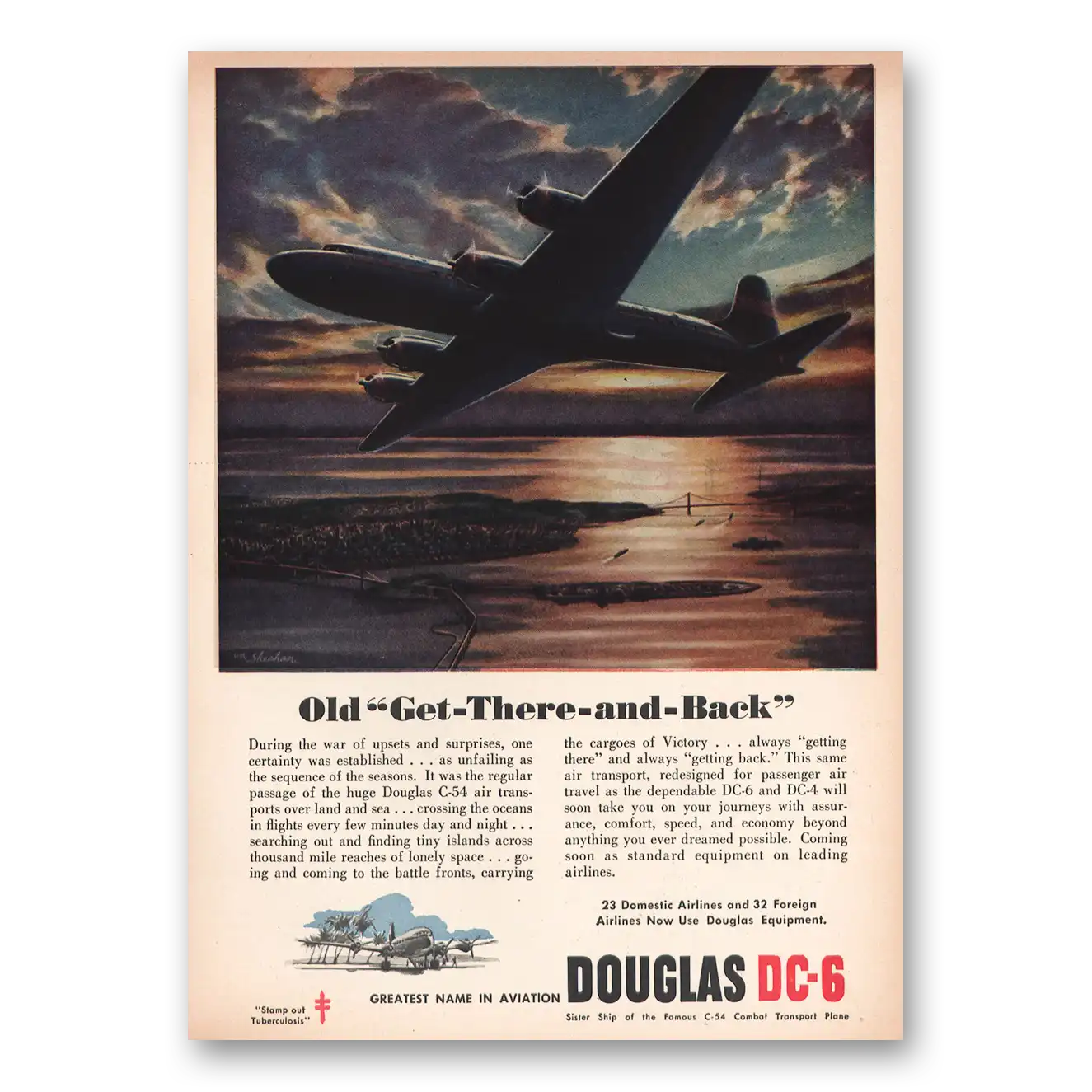 1945 Douglas DC6 Old Get There and Back Vintage Magazine Print Ad