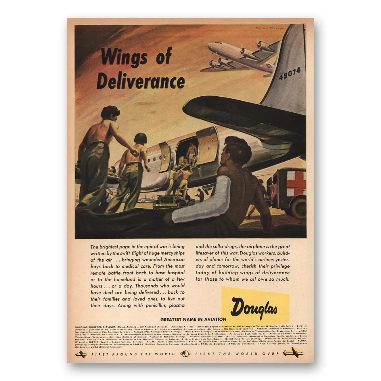 1945 Douglas Wings of Deliverance Vintage Magazine Print Ad